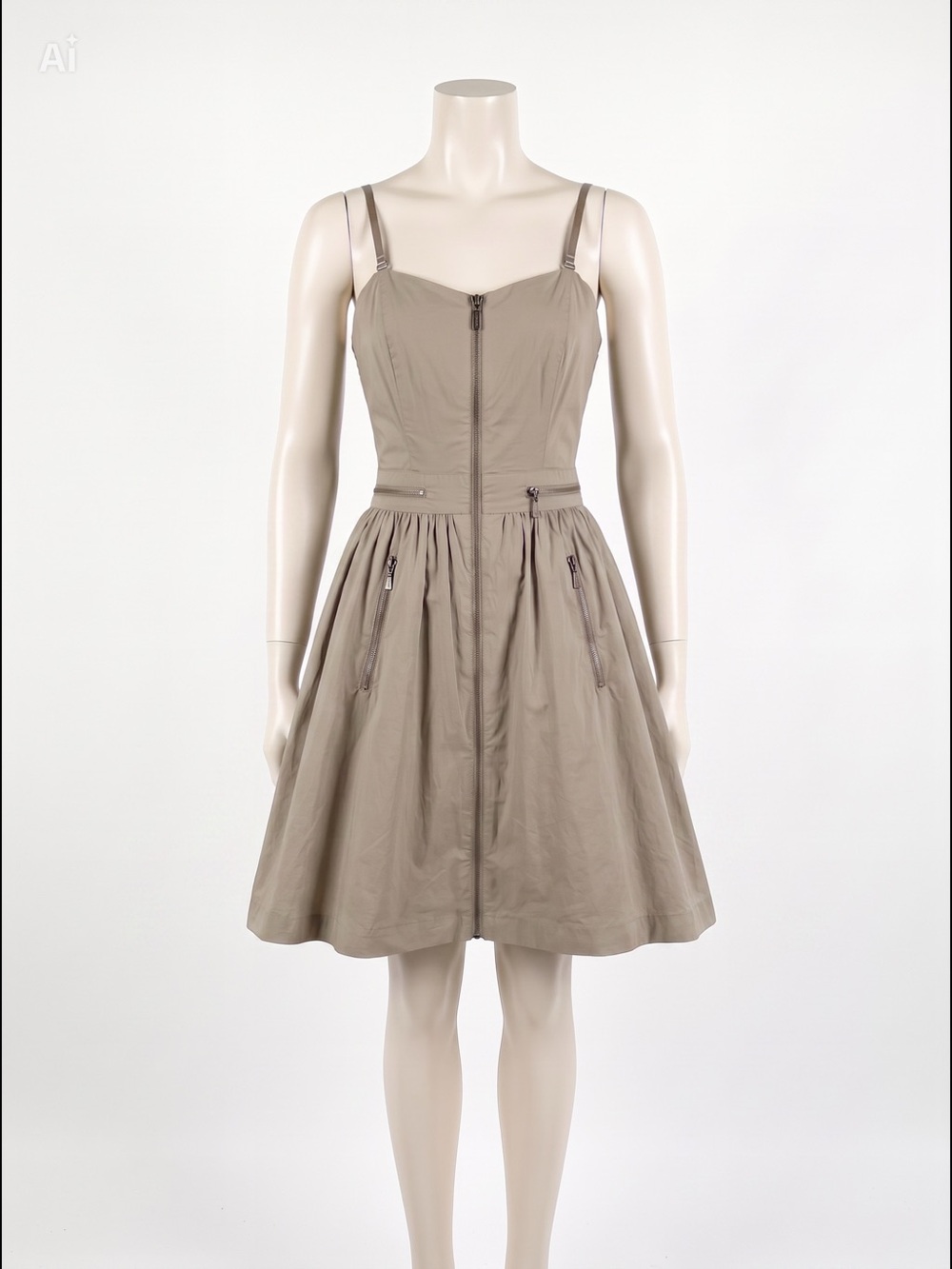 Kensie Taupe Zip-Front Fit-and-Flare Mini Dress